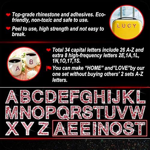 Locacrystal 34 бр. стикери с букви от Планински Кристал, Блестящи букви от Азбуката A-Z, Самозалепващи Кристални
