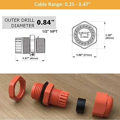 Cable вводы за улавяне на нейлонового кабел MGI SpeedWare за облекчаване на напрежението, 5 опаковки Оранжев цвят (1/2