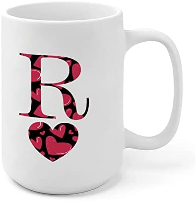 Свети Валентин Любов Сърцето Азбука Инициали R Бели Чаши, Керамични Чаши Подарък За Двойки по Начална Буква на Кафеена