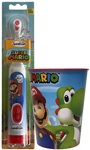 Детски комплект за хигиена на устната кухина Super Mario Включва чаша за изплакване на Супер Марио с четка за зъби на Супер