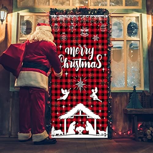 Тиамон Свето Рождество Коледна Врата на Кутията Весела Коледа Карирани Вратата, на Фона на Бъфало Фон за Коледното