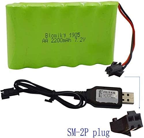 Blomiky 7,2 До 2200 mah Ni-MH Акумулаторна батерия AA с Черен конектор SM-2P и USB-Зарядно кабел за Старите Версии на 15-Канален 2,4 G Радиоуправляемого багер Huina 1550 550 7,2 В Нимх