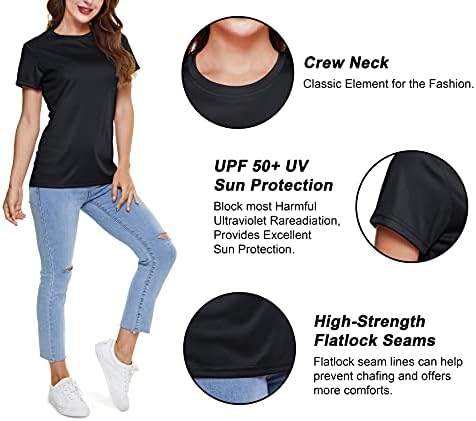 CRYSULLY/ Дамски Слънчеви ризи с къс ръкав UPF 50+, бързо съхнещи Леки ризи с кръгло деколте, Спортни Тениски за Разходки, Блузи, Чай