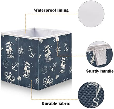 Emelivor Ретро кутия за съхранение на морски кубчета, Сгъваеми кутии за съхранение, Водоустойчив кош за играчки, Органайзер