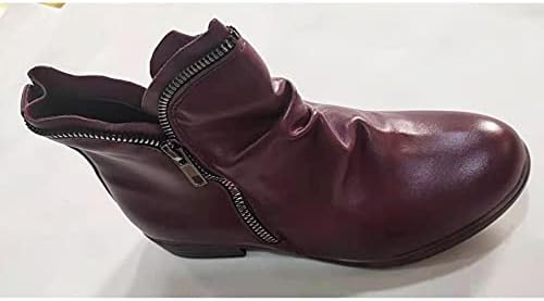 Каубойски ботуши за жени, Есенни Къса Каубойски ботуши с цип на Нисък Ток с Остър пръсти, Модни Ботильоны в Британския