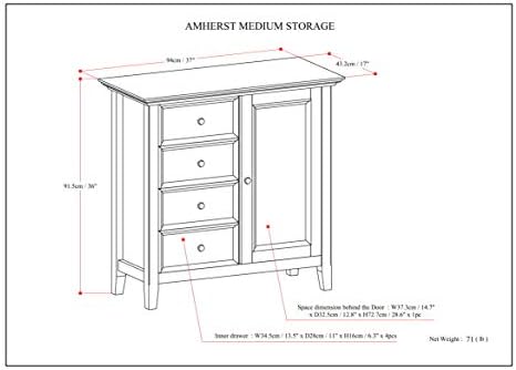 Преходен шкаф за съхранение на средния размер на SIMPLIHOME Amherst от масивно ДЪРВО с ширина 37 инча светло златисто-кафяв цвят,