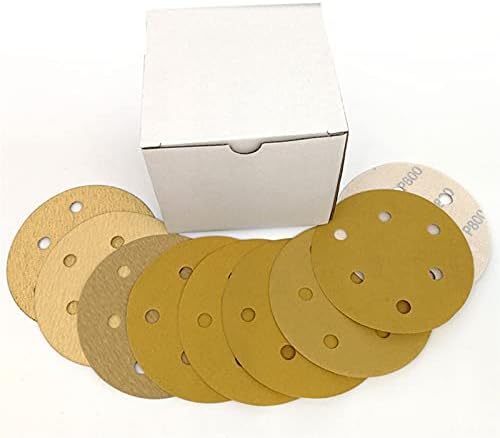 Шкурка за полиране на дърво, метал и 100 броя от 5-инчови Абразивни дискове със златни наждачными ценни книжа с 6 дупки от