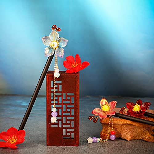 6 Бр. Китайските Традиционни Цветни Пръчици за Коса, Реколта Дървена Шнола с Ръчно изработени, Китайска Пръчка