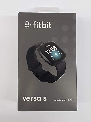 Умни часовници за здраве и фитнес Fitbit Versa 3 с GPS, честота на сърдечните съкращения 24/7, вградена функция на Алекса, батерия в продължение на 6 дни, черни, актуализирана ?