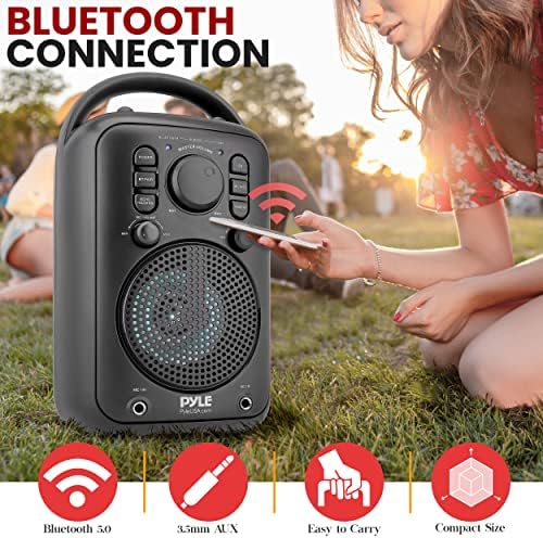 Pyle 4 Wireless БТ Streaming Speaker - Преносим аудиоколонка с два микрофона и поставка за мобилен телефон, Bluetooth