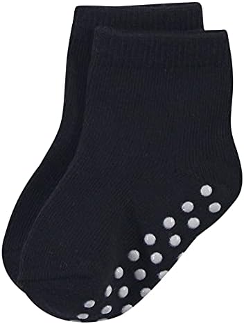 Детски чорапи от памук Посетени by Nature с нескользящим изземване, за защита от падане, Обикновена черна, 12-24 месеца