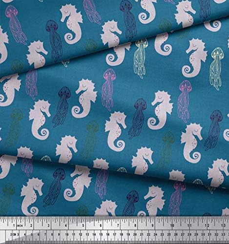 Парцела текстилната тъкан с принтом Медуза и морско конче от futon джърси Soimoi ширина 58 см