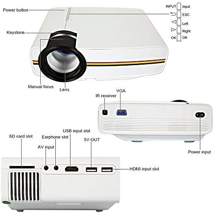 ZGJHFF Актуализиран мини проектор 1080P 1800 лумена Преносим LCD led проектор за домашно кино, съвместим с USB, 3D проектор (Цвят: OneColor, размер: YG400)