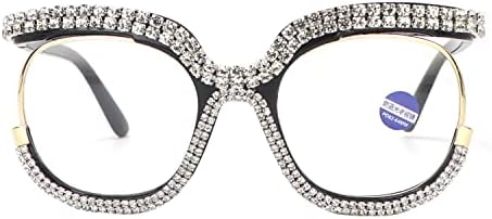 Дамски очила за четене със скъпоценни камъни, стилен кръгли очила, блокер синя светлина