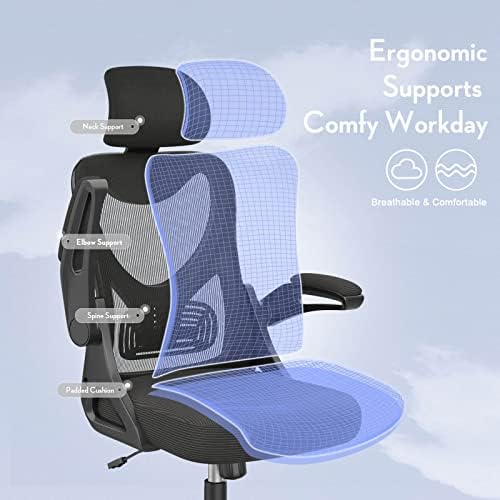 Офис стол с Ергономичен Работно стол с Регулируема 2D облегалката за глава, поясницей и подлакътници, Подобрена удобна възглавница, регулируем наклон и височина на