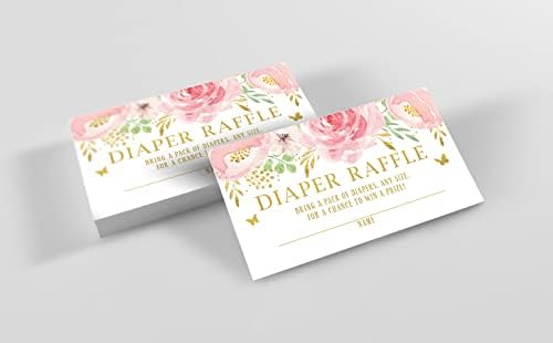 На вашия главното събитие е Отпечатана покана за детски душ с цветна пеперуда за момичета, Розови и златни цветя Красят Покани на билети за томбола памперси