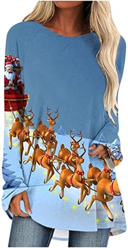 Коледна Риза-Туника за Жени с Дълъг Ръкав и Кръгло Деколте, Hoody Оверсайз, Пуловер, Риза, Блуза, Блузи с Коледните