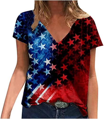 Тениски с къс ръкав За момичета, Върховете в Американската Лента със Звездите, Тениски С V-образно деколте