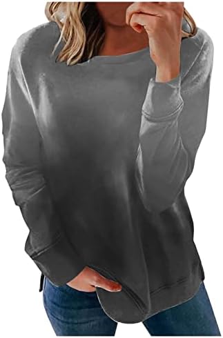 BRKEWI Дамски Hoody с кръгло деколте, Дамски Елегантен Свободна Ежедневни Тениска в Ретро стил, Однотонная Градиент