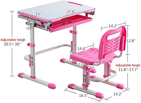 LNZSQQ Детска маса и стол, Регулируема по височина Детски работно бюро за училище или у дома, Наклонен desk, Ергономична