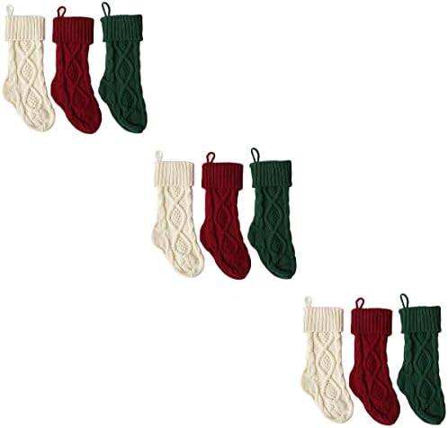 9 бр 37 см Възли Коледни Чорапи, Селски Декоративни Чорапи Подарък пакет за бонбони (Виолетово-червен, зелен, бял)