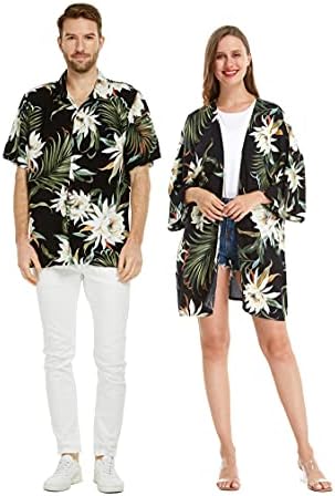 Подходяща двойка Хавайска риза Luau или Кимона от тънка черна кърпа Cereus