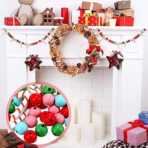 120 Броя Коледни Дървени Мъниста Цветни Близалка-Бастун Кръгли Бонбони От Дървени Мъниста Занаят Дървени Топчета