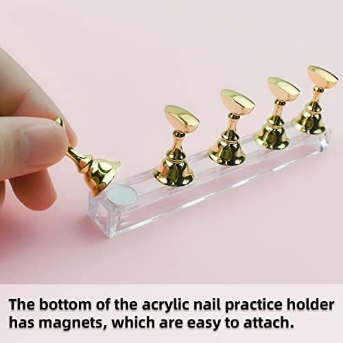 2 Комплекта Акрилна поставка за практикуване на Нийл арт, Магнитен държач за връхчетата на ноктите, Ноктите