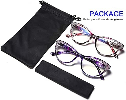 YTDBNS Дамски Очила Котешко око - 2 пакета, Компютърни Очила с блокиране на синя светлина, Модерни Очила с пружинным