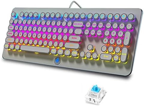 Lflzcp Детска Механична Клавиатура С покритие в стил ретро пънк, Капачки за ключове, 108 Клавиши, Синия Ключ, RGB LED, Метални Мултимедийна Ергономична Проводна USB-Клавиату?