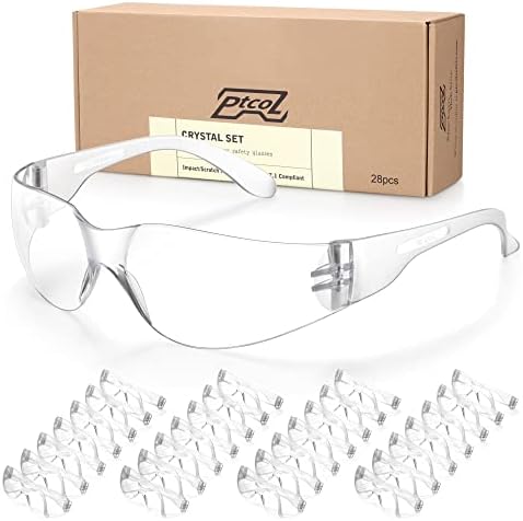 28 Опаковки, защитни очила Crystal Clear (обемна опаковка от 24 + 4 броя) Унисекс, защитни очила от надраскване, Удароустойчив лещи, очила със сертификат ANSI Z87.1 за строителств?