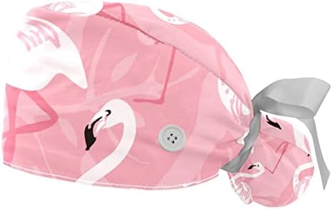 2 Опаковки Розова Работна Шапки с Шарени Фламинго Копчета и Тренировъчната Лента, Регулируема Завязкой Отзад,