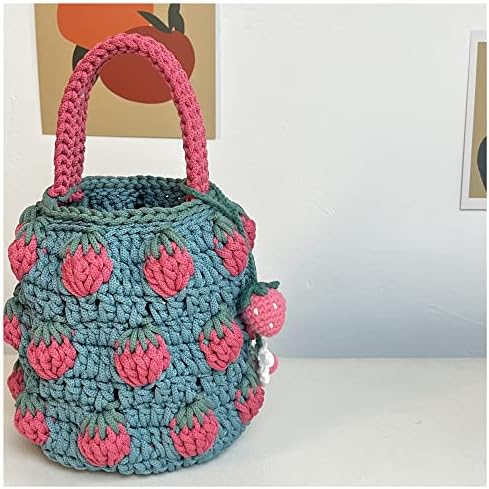 LSDJGDDE Клубничная чанта-кофа с ръчно плетени със собствените си ръце За начинаещи от вълна плетене на една кука (Цвят: