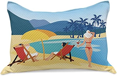 Калъфка за възглавница от стеганого одеяла Ambesonne за пътуване, Cartoony Фигура хора, Почиващи на плажа в стил на лятната