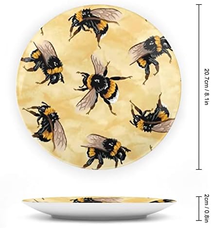 Декоративна Чиния за Медоносни Пчели светът е Кръгла Керамична Чиния от Костен Порцелан със Стойка за Дисплей за Вечерни
