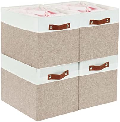 Кутии за съхранение DECOMOMO | Кошница за съхранение на Kallax за полици за съхранение на играчки Cubby Тъканни Детски 13x15x13 Декоративни кошници за организации с дръжки (Бежо?