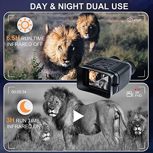 Очила за нощно виждане - Бинокъл 4K HD - Инфрачервено нощно виждане с 8-кратно цифрово увеличение, с карта памет от 32gb и акумулаторна литиева батерия за запазване на сн?