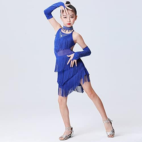 Момиче IBAKOM латински танц рокля на ресни 4шт блестящи пайети джаз танц рокля бална зала Салса пискюл състезание костюми