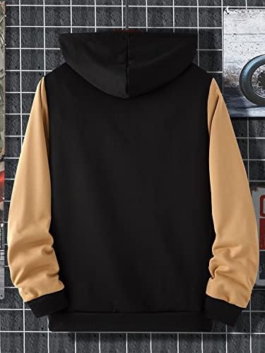Якета OSHHO за Жени и Мъже, Двуцветен яке с качулка на експозиции с писмото модел, без тениски (Цвят: черен Размер: