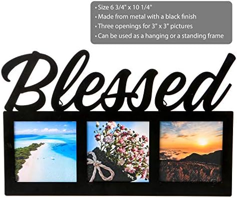 Рамка за снимки FASHIONCRAFT 88049 Blessed, Черна Рамка за снимки с дупки за 3 Снимки, Религиозни Сувенири с надпис Blessed'