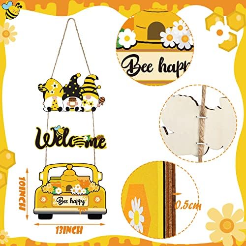 Qunclay Търтеи Джуджета Врата Знак Дървена Пчела Добре дошли Знак Пчелен Подарък Меден Джудже Врата Закачалка Дървена