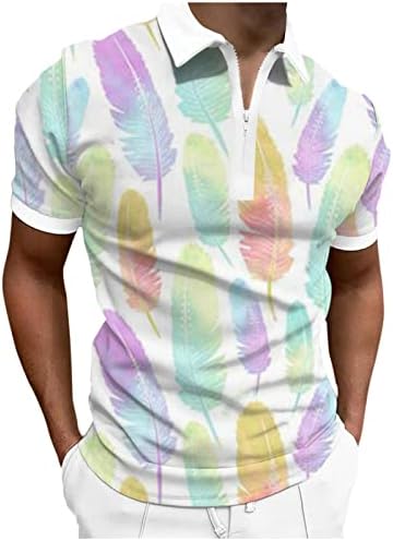 Bmisegm Летни Ризи за Плуване за Мъже, Мъжки тениски с 3D Дигитален Печат с Цип с Ревери и Къс Ръкав, Ежедневни Модерен Мъжки Тениски и