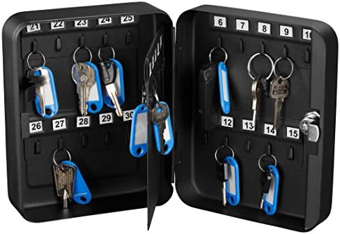 AdirOffice Стоманен шкаф за сигурност с ключ (30 ключове, черен), стоманена шкаф за сигурност с ключ (30 ключове, червено), комплект