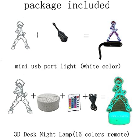 Midoriya Izuku 3D Illusion Deku Led Аниме Лампа 16 Цвята RBG Дистанционно лека нощ Декор на Стая за Момчета