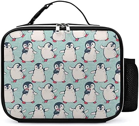 Сладки Пингвини Чанта За Обяд Подвижна Кожена Кутия С Дръжка Държач За Приготвяне На Храна За Многократна Употреба