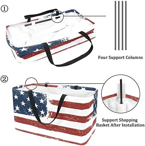 Множество Кошница За Пазаруване Ретро Американски Флаг Преносими Сгъваеми Хранителни Чанти За Пикник Кошница За
