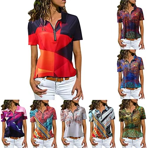 MIASHUI Риза с къс ръкав За Жени, Дамски модни и Ежедневни Блуза С ревера, Мека Риза с принтом с Цип, Свободна Тениска