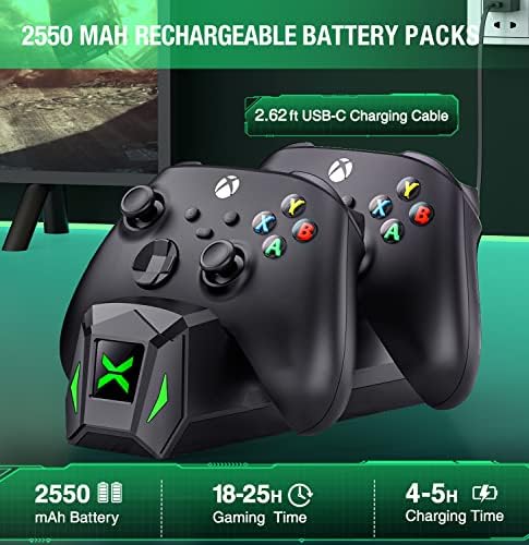 Зарядно устройство за контролер с акумулаторни батерии с капацитет 2x2550 ма за Xbox One/X/ S/Elite/Xbox Series