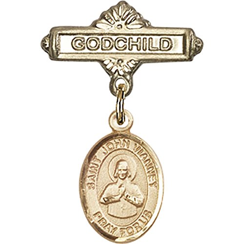иконата на Бебето от Жълто злато 14 карата с Чар на Свети Джон Вианни и игла за Икона Кръщелник размер 1 X 5/8 инча