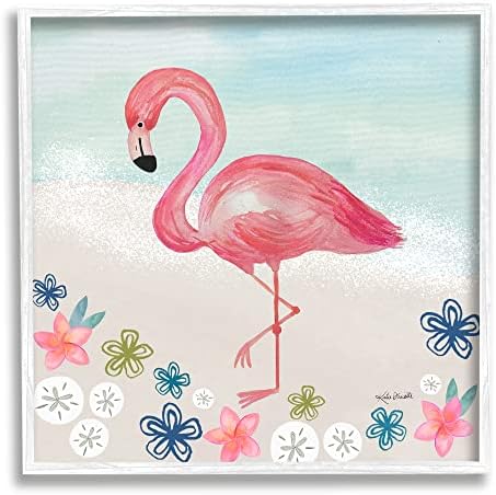 Фламинго Stupell Industries Сред Пясъчните долара и цветя На плаж, Дизайн Кати Doucette